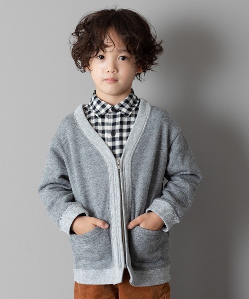 MAKE YOUR DAY（メイクユアデイ）の「裏毛ジップアップカーディガン■80～140cm（カーディガン/ボレロ・キッズ・チャコールグレー/ブルー/ブラウン・140/90/110/120/80/130/100）」の2枚目の写真