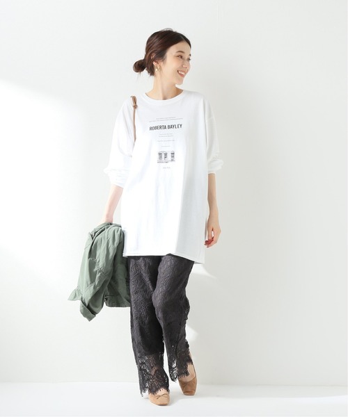SLOBE IENA(スローブイエナ)の「ケミカルレースフレアパンツ【手洗い可能】◆(その他パンツ・レディース・チャコールグレー/アイボリー・36/38)」の4枚目の写真