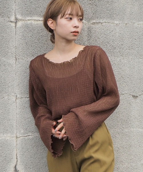 tiptop（ティップトップ）の「クリンクルブラウス×キャミSET（シャツ/ブラウス・レディース・アイボリー/ブラック/ブラウン・FREE）」の3枚目の写真