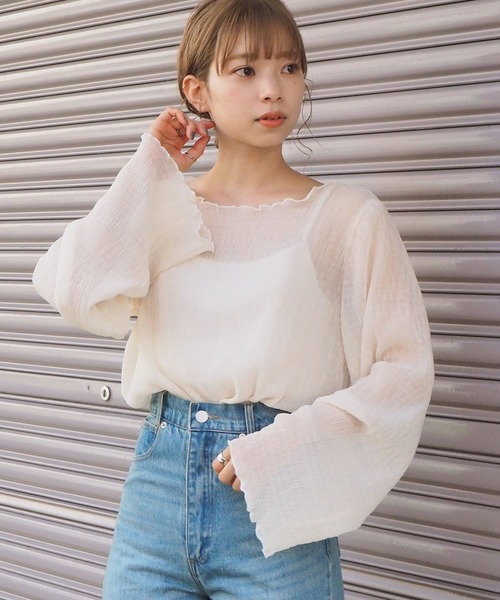 tiptop（ティップトップ）の「クリンクルブラウス×キャミSET（シャツ/ブラウス・レディース・アイボリー/ブラック/ブラウン・FREE）」の14枚目の写真