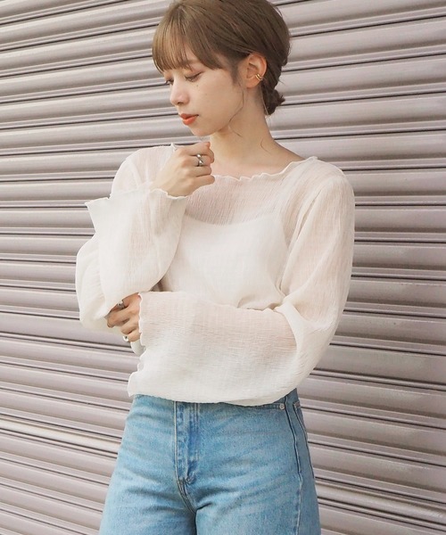 tiptop（ティップトップ）の「クリンクルブラウス×キャミSET（シャツ/ブラウス・レディース・アイボリー/ブラック/ブラウン・FREE）」の11枚目の写真