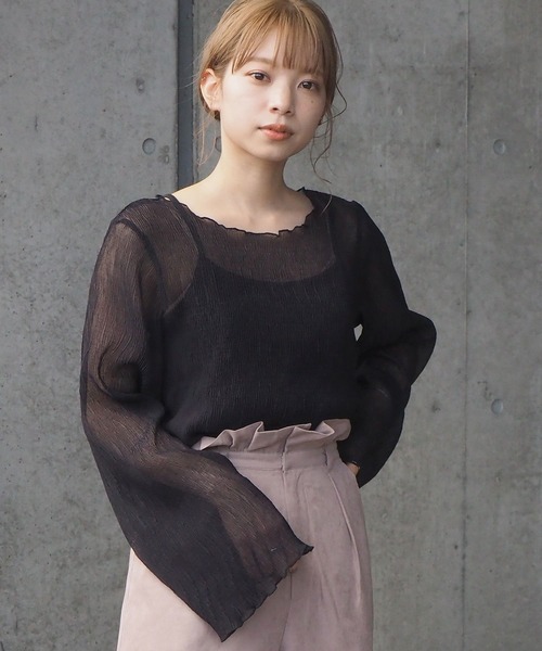 tiptop（ティップトップ）の「クリンクルブラウス×キャミSET（シャツ/ブラウス・レディース・アイボリー/ブラック/ブラウン・FREE）」の6枚目の写真