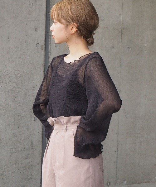 tiptop（ティップトップ）の「クリンクルブラウス×キャミSET（シャツ/ブラウス・レディース・アイボリー/ブラック/ブラウン・FREE）」の10枚目の写真