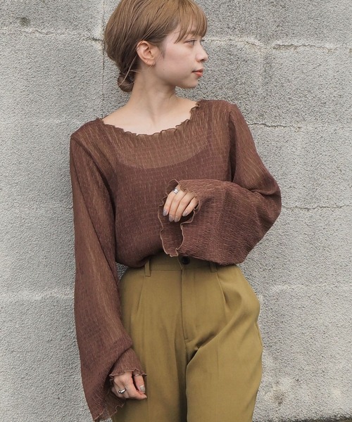 tiptop（ティップトップ）の「クリンクルブラウス×キャミSET（シャツ/ブラウス・レディース・アイボリー/ブラック/ブラウン・FREE）」の15枚目の写真