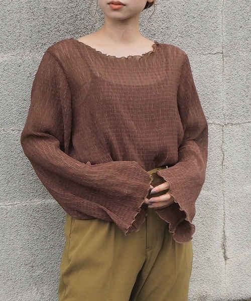 tiptop（ティップトップ）の「クリンクルブラウス×キャミSET（シャツ/ブラウス・レディース・アイボリー/ブラック/ブラウン・FREE）」の12枚目の写真