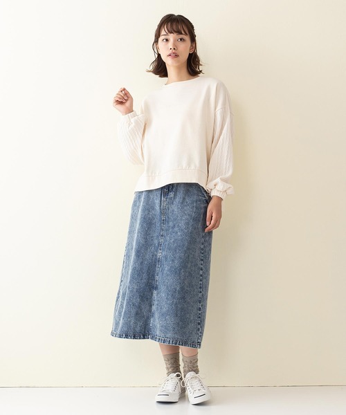 INNOCENT BLUE（イノセントブルー）の「【innocent blue/イノセントブルー】異素材　袖ボリュームプルオーバー 袖ケーブル編み 前後差　サイドスリット（Tシャツ/カットソー・レディース・アイボリー/ブラウン/ライトベージュ/グリーン/ブラック・MEDIUM）」の13枚目の写真