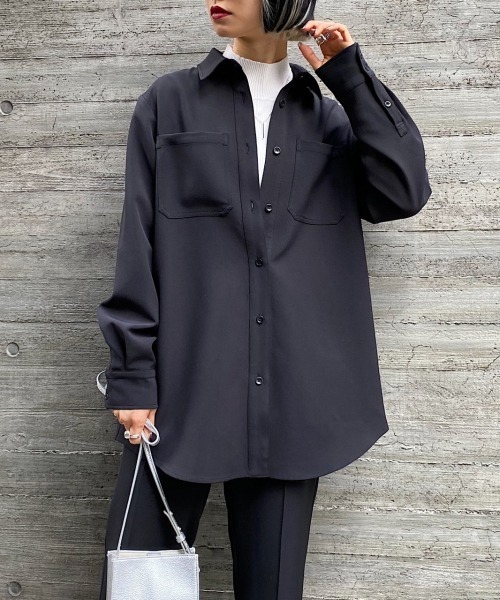 PAGEBOY(ページボーイ)の「【セットアップ対応】Wクロスセットアップシャツ(シャツ/ブラウス)」|ブラック