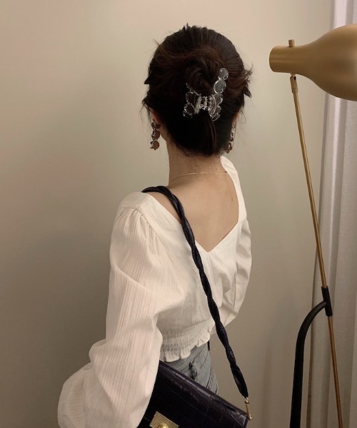 yuue' ( wear )（ユーイ）の「コットン100% フロントアミコミリボンブラウス（シャツ/ブラウス・レディース・ホワイト/ブラック・FREE）」の5枚目の写真