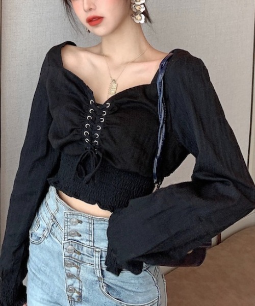 yuue' ( wear )（ユーイ）の「コットン100% フロントアミコミリボンブラウス（シャツ/ブラウス・レディース・ホワイト/ブラック・FREE）」の10枚目の写真