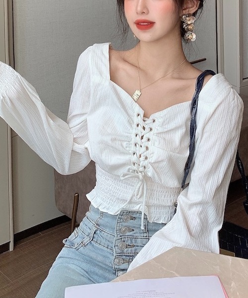 yuue' ( wear )（ユーイ）の「コットン100% フロントアミコミリボンブラウス（シャツ/ブラウス・レディース・ホワイト/ブラック・FREE）」の17枚目の写真