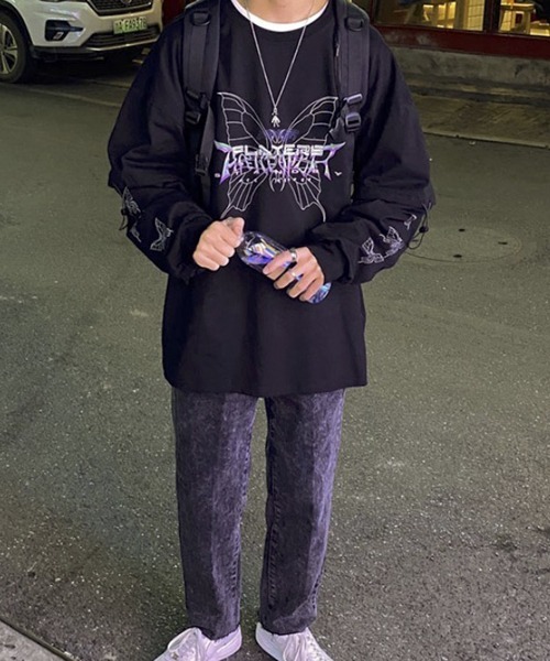 WESTBOY（ウエストボーイ）の「【WB ORIGINALS】Butterfly Printed Long-sleeve T-shirt（Tシャツ/カットソー・メンズ・ホワイト/ブラック・M/L/XL）」の3枚目の写真