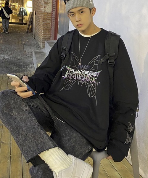 WESTBOY（ウエストボーイ）の「【WB ORIGINALS】Butterfly Printed Long-sleeve T-shirt（Tシャツ/カットソー・メンズ・ホワイト/ブラック・M/L/XL）」の7枚目の写真