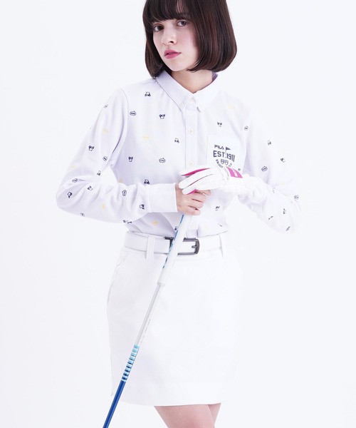 FILA(フィラ)の「【FILA GOLF/フィラゴルフ】フロントフルオープン 長袖シャツ(シャツ/ブラウス・レディース・ホワイト/ネイビー・LL/L/M)」の3枚目の写真