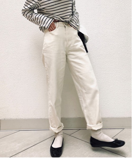 ulu(ウル)の「original Curved denim pants(その他パンツ・レディース・ブラック/ホワイト/ミント・FREE)」の2枚目の写真