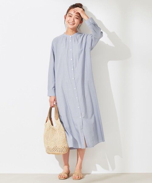 ANY SIS(エニィスィス)の「【WEB限定】カバリングストライプ シャツワンピース(シャツワンピース・レディース・スカイブルー系1/ベージュ系1・2/3)」の2枚目の写真
