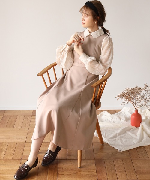 Cherie chuu(シェリーチュウ)の「【Cherie chuu】シアーブラウスセットジャンスカ(ワンピース・レディース・ブラック/ベージュ/モカ・FREE)」の21枚目の写真