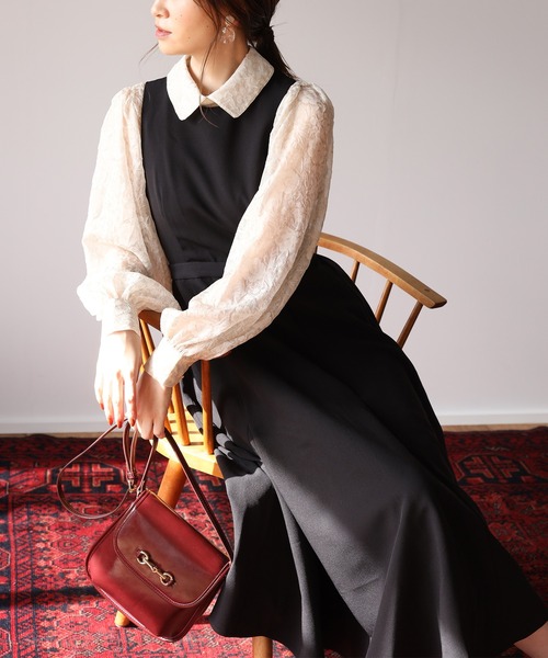 Cherie chuu(シェリーチュウ)の「【Cherie chuu】シアーブラウスセットジャンスカ(ワンピース・レディース・ブラック/ベージュ/モカ・FREE)」の6枚目の写真