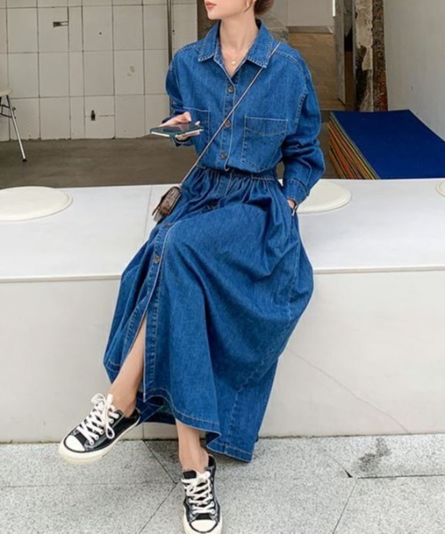 emi+（エミプラス）の「ウエストマークデニムシャツワンピース（シャツ
