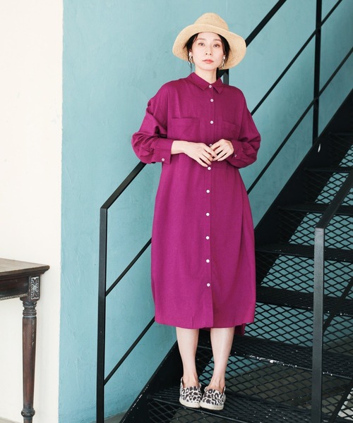 LEPSIM（レプシィム）の「アサコンシャツワンピース　935035（ワンピース・レディース・チャコールグレー/パープル/オフホワイト/キナリ・FREE）」の7枚目の写真