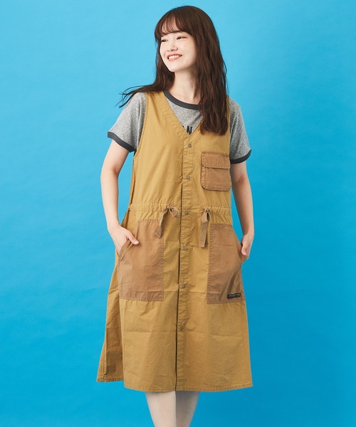 CUBE SUGAR（キューブシュガー）の「タイプライター ジャンパースカート（ジャンパースカート・レディース・カーキ/ベージュ/ネイビー・M）」の2枚目の写真