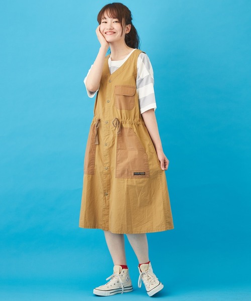 CUBE SUGAR（キューブシュガー）の「タイプライター ジャンパースカート（ジャンパースカート・レディース・カーキ/ベージュ/ネイビー・M）」の4枚目の写真