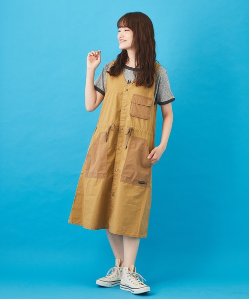 CUBE SUGAR（キューブシュガー）の「タイプライター ジャンパースカート（ジャンパースカート・レディース・カーキ/ベージュ/ネイビー・M）」の5枚目の写真