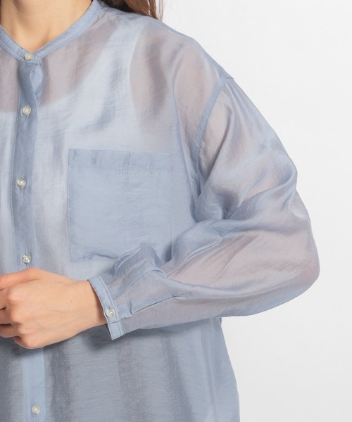 niko and...(ニコアンド)の「シアーバンドカラーシャツ(シャツ/ブラウス・レディース・ブラック/オレンジ/ブルー/アイボリー/ナチュラル/ダークブルー/グリーン・FREE)」の16枚目の写真