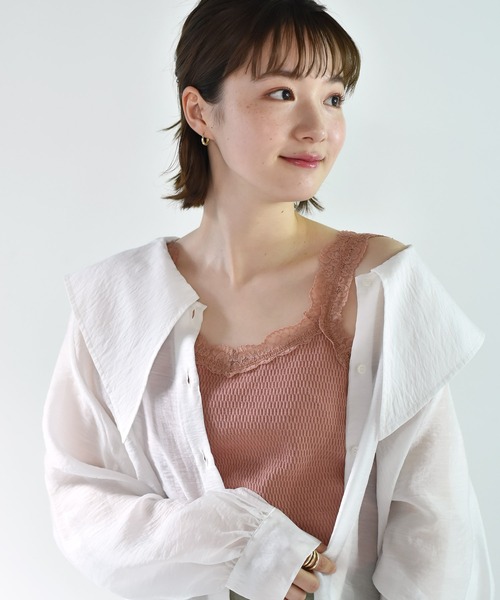 RETRO GIRL（レトロガール）の「ハニカムレースキャミ（キャミソール・レディース・オレンジ/ライトグレー/ブラック/アイボリー・FREE）」の4枚目の写真