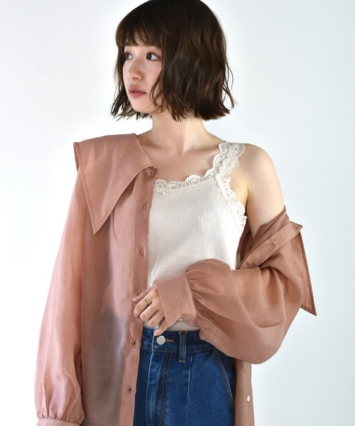 RETRO GIRL（レトロガール）の「ハニカムレースキャミ（キャミソール・レディース・オレンジ/ライトグレー/ブラック/アイボリー・FREE）」の2枚目の写真