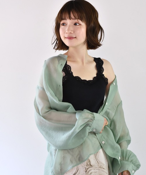 RETRO GIRL（レトロガール）の「ハニカムレースキャミ（キャミソール・レディース・オレンジ/ライトグレー/ブラック/アイボリー・FREE）」の3枚目の写真