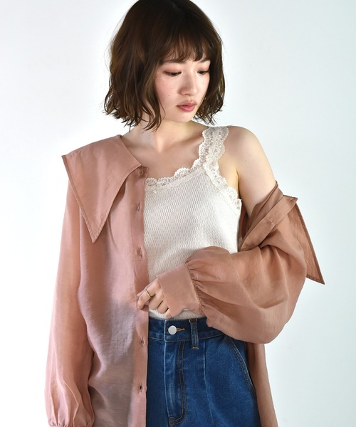 RETRO GIRL（レトロガール）の「ハニカムレースキャミ（キャミソール・レディース・オレンジ/ライトグレー/ブラック/アイボリー・FREE）」の5枚目の写真