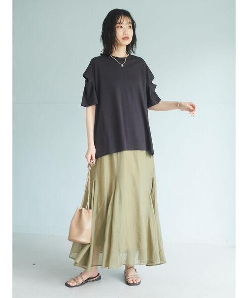 CRAFT STANDARD BOUTIQUE(クラフトスタンダードブティック)の「シアーフレアロングスカート *(スカート・レディース・ピンク/ブラウン/オリーブ/ブルー・M/L)」の13枚目の写真
