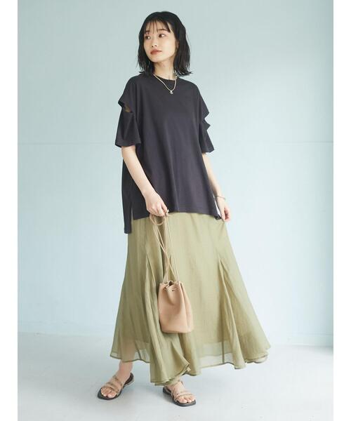 CRAFT STANDARD BOUTIQUE(クラフトスタンダードブティック)の「シアーフレアロングスカート *(スカート・レディース・ピンク/ブラウン/オリーブ/ブルー・M/L)」の14枚目の写真