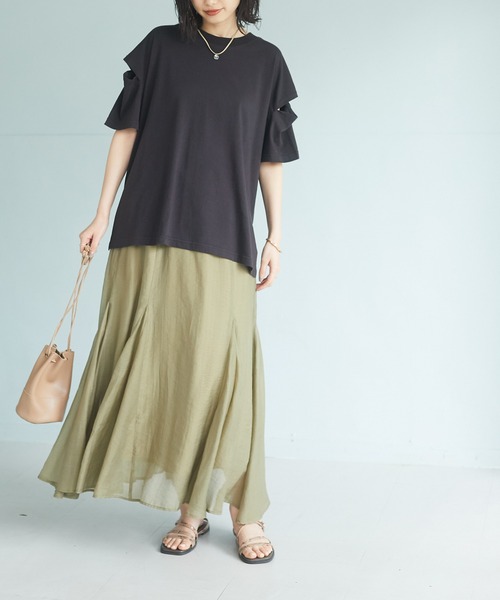 CRAFT STANDARD BOUTIQUE(クラフトスタンダードブティック)の「シアーフレアロングスカート *(スカート・レディース・ピンク/ブラウン/オリーブ/ブルー・M/L)」の3枚目の写真