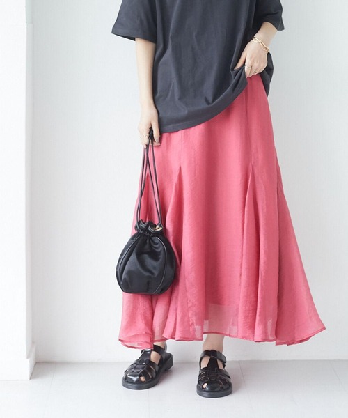 CRAFT STANDARD BOUTIQUE(クラフトスタンダードブティック)の「シアーフレアロングスカート *(スカート・レディース・ピンク/ブラウン/オリーブ/ブルー・M/L)」の1枚目の写真