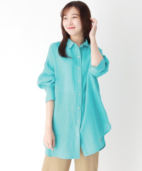 smart pink（スマートピンク）の「◆【手洗い可】リネンロングシャツ（シャツ/ブラウス・レディース・イエロー/ブルー・88）」の2枚目の写真