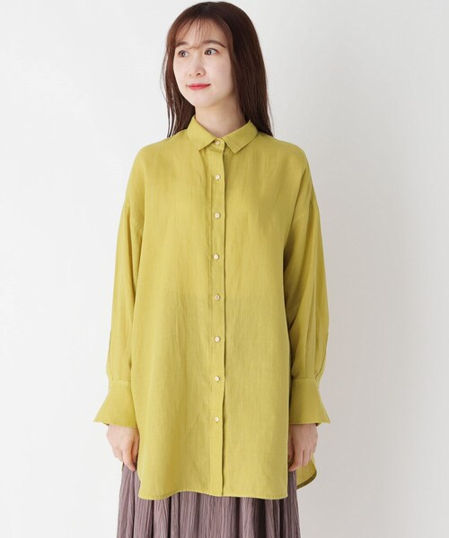smart pink（スマートピンク）の「◆【手洗い可】リネンロングシャツ（シャツ/ブラウス・レディース・イエロー/ブルー・88）」の3枚目の写真