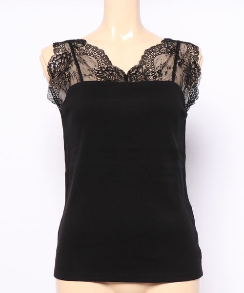 ehka sopo（エヘカソポ）の「レースVネックタンクトップ（タンクトップ・レディース・キナリ/ブルー/ブラック・ﾌﾘ-）」の2枚目の写真