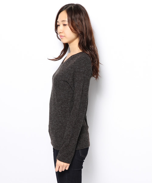 mystic（ミスティック）の「起毛リブVネックプルオーバー（ニット/セーター・レディース・チャコールグレー/オフホワイト/ピンク/グレー・ﾌﾘ-）」の6枚目の写真