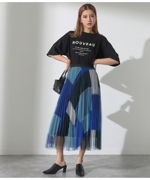 Alluge（アルージュ）の「パッチワークプリントプリーツスカート（スカート・レディース・ブルー/オレンジ・FREE）」の8枚目の写真