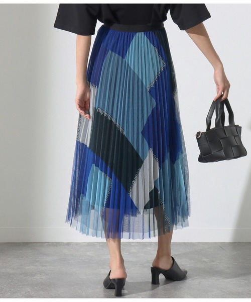 Alluge（アルージュ）の「パッチワークプリントプリーツスカート（スカート・レディース・ブルー/オレンジ・FREE）」の7枚目の写真