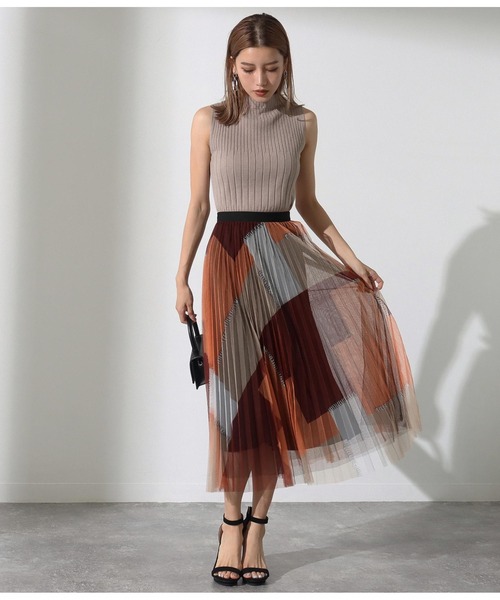 Alluge（アルージュ）の「パッチワークプリントプリーツスカート（スカート・レディース・ブルー/オレンジ・FREE）」の10枚目の写真