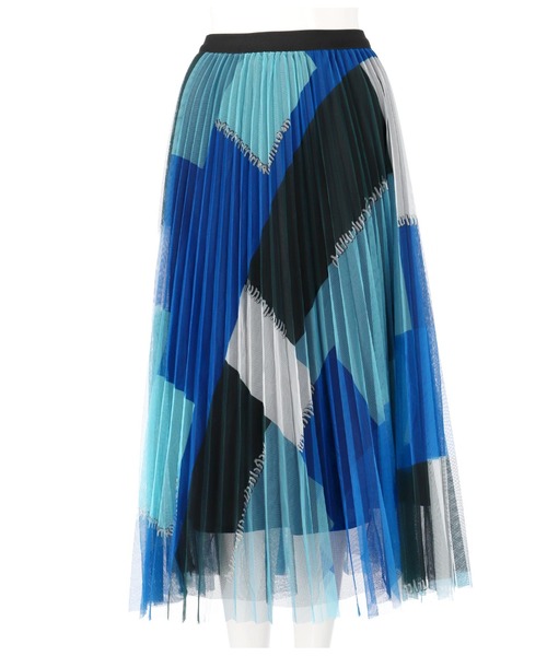 Alluge（アルージュ）の「パッチワークプリントプリーツスカート（スカート・レディース・ブルー/オレンジ・FREE）」の3枚目の写真