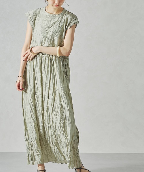 acro(アクロ)の「ワッシャー加工スリーブレスワンピース/AC1059(ワンピース・レディース・イエロー/グリーン/パープル・フリ-)」の2枚目の写真