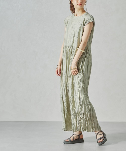 acro(アクロ)の「ワッシャー加工スリーブレスワンピース/AC1059(ワンピース・レディース・イエロー/グリーン/パープル・フリ-)」の4枚目の写真