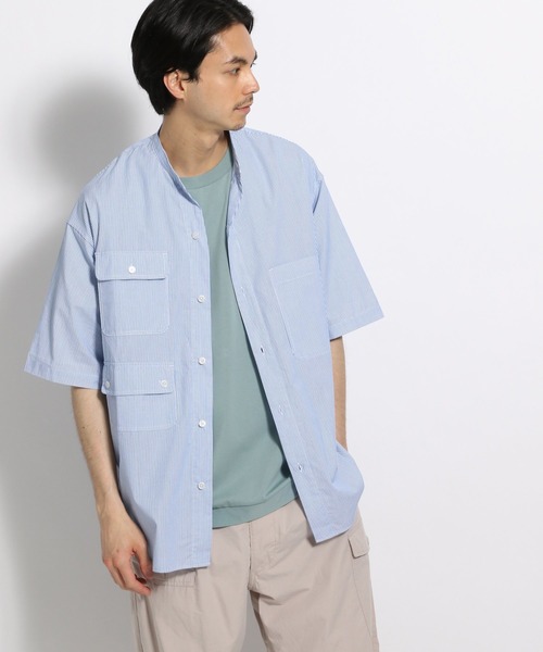 niko and...(ニコアンド)の「アシメトリーワーク半袖シャツ(シャツ/ブラウス・メンズ・ホワイト/ネイビー/ブルー・MEDIUM/LARGE)」の3枚目の写真