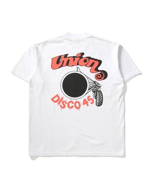 UNION(UNION TOKYO)(ユニオン)の「DISCO 45 TEE UNION ユニオン Tシャツ(Tシャツ/カットソー・メンズ・グレー/ホワイト×レッド/ブラック×ブルー/ブルー/ブラック×ホワイト/ホワイト×イエロー/ホワイト×グリーン/ブラック×ピンク・MEDIUM/LARGE/SMALL/X-LARGE)」の1枚目の写真