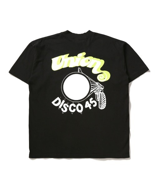 UNION(UNION TOKYO)(ユニオン)の「DISCO 45 TEE UNION ユニオン Tシャツ(Tシャツ/カットソー・メンズ・グレー/ホワイト×レッド/ブラック×ブルー/ブルー/ブラック×ホワイト/ホワイト×イエロー/ホワイト×グリーン/ブラック×ピンク・MEDIUM/LARGE/SMALL/X-LARGE)」の4枚目の写真