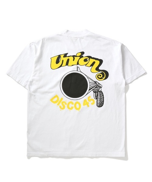 UNION(UNION TOKYO)(ユニオン)の「DISCO 45 TEE UNION ユニオン Tシャツ(Tシャツ/カットソー・メンズ・グレー/ホワイト×レッド/ブラック×ブルー/ブルー/ブラック×ホワイト/ホワイト×イエロー/ホワイト×グリーン/ブラック×ピンク・MEDIUM/LARGE/SMALL/X-LARGE)」の3枚目の写真
