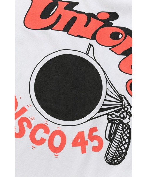 UNION(UNION TOKYO)(ユニオン)の「DISCO 45 TEE UNION ユニオン Tシャツ(Tシャツ/カットソー・メンズ・グレー/ホワイト×レッド/ブラック×ブルー/ブルー/ブラック×ホワイト/ホワイト×イエロー/ホワイト×グリーン/ブラック×ピンク・MEDIUM/LARGE/SMALL/X-LARGE)」の11枚目の写真